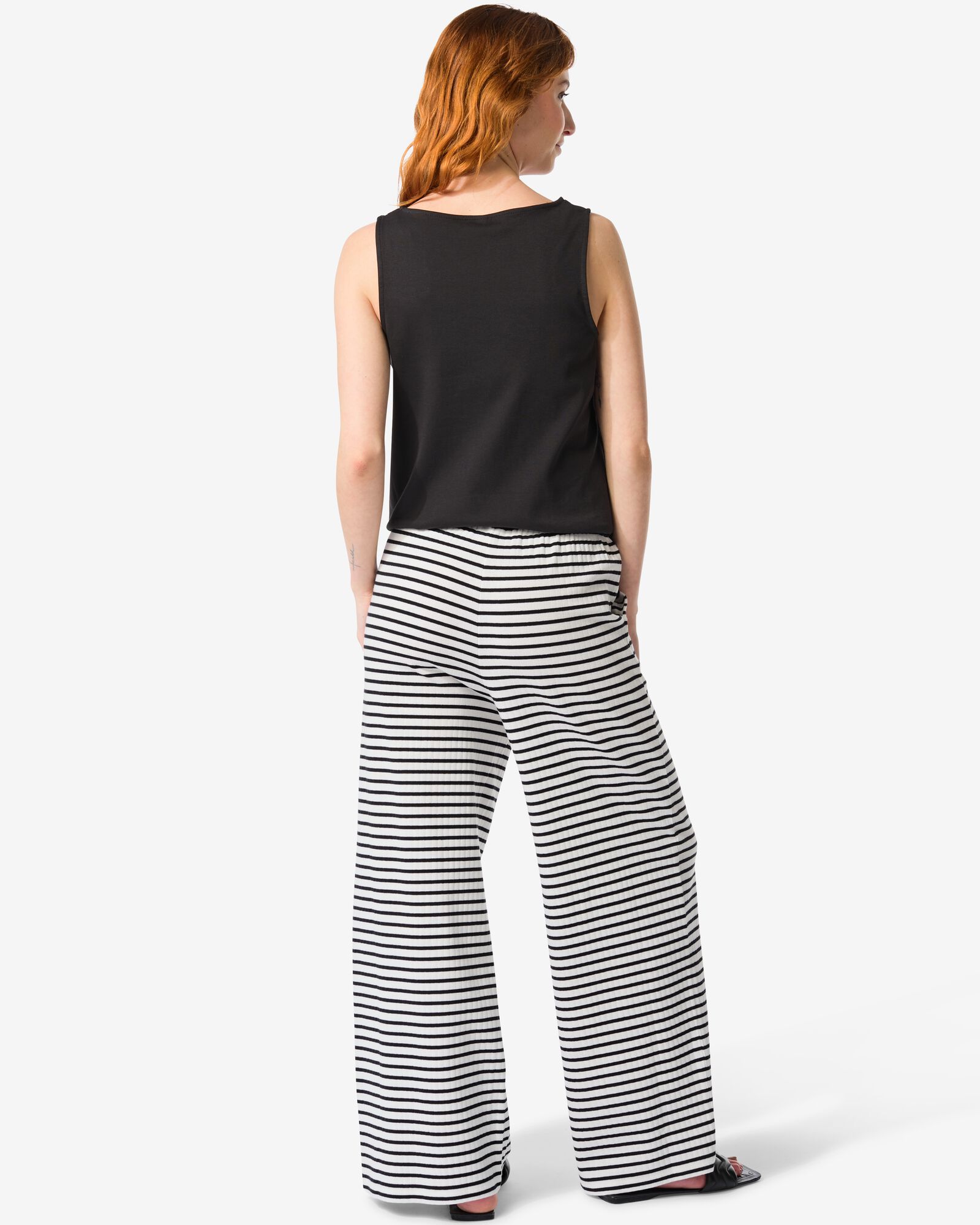 damesbroek Noel wide leg strepen zwart zwart - 36259475BLACK - HEMA