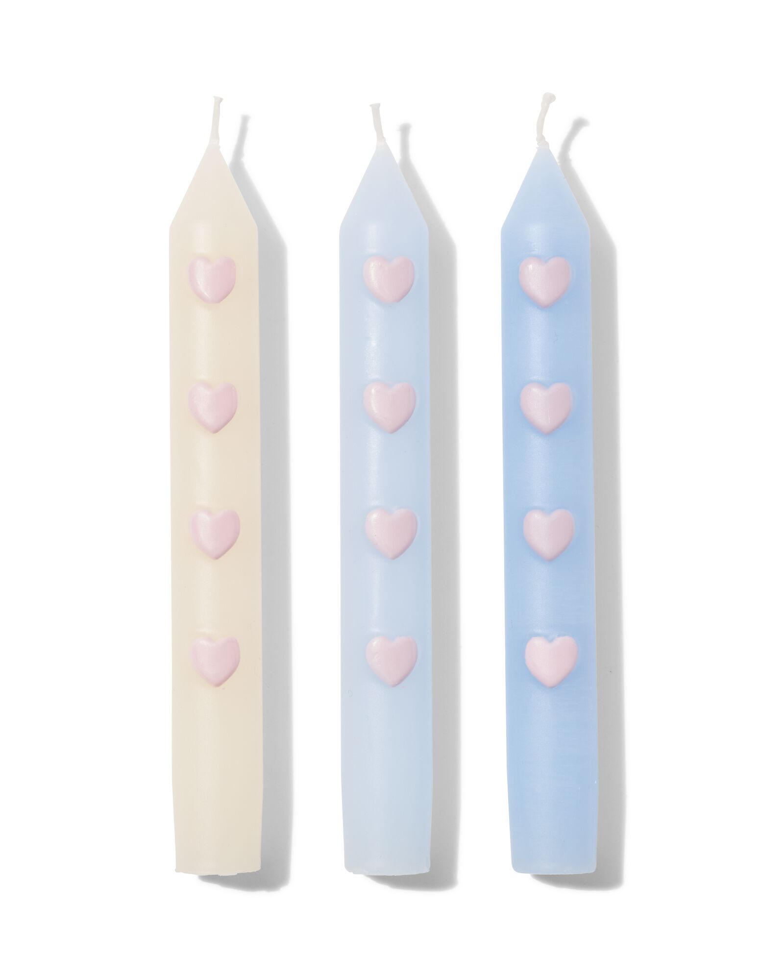 bougies longues c&oelig;urs - 3 pi&egrave;ces - 61104422 - HEMA