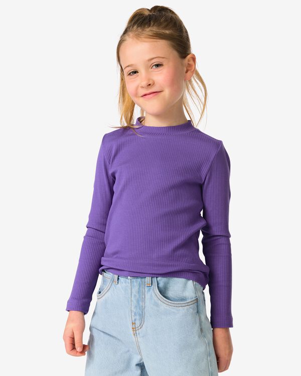 kindershirt rib donkerpaars donkerpaars - 30859503DARKPURPLE - HEMA