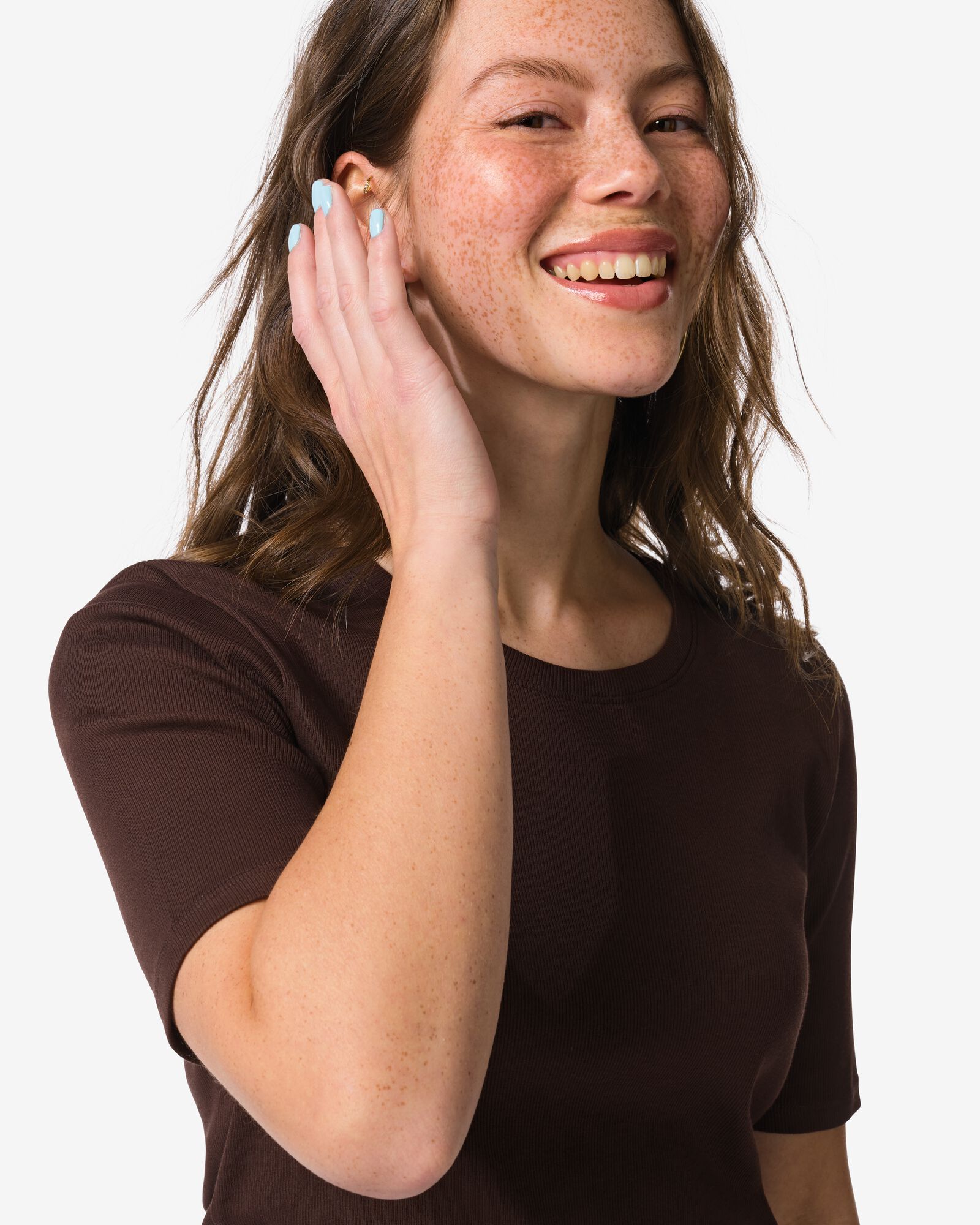 Damen-T-Shirt Clara, normale Passform, gerippt dunkelbraun dunkelbraun - 36304290DARKBROWN - HEMA