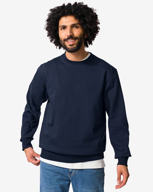 pull homme Daryl coupe classique molleton bleu fonc&eacute; bleu fonc&eacute; - 2148130DARKBLUE - HEMA