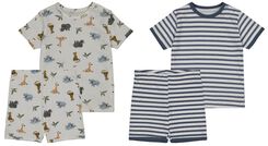 2er-Pack Baby-Kurzpyjamas, Baumwolle, Dschungel/Streifen weiß weiß - 1000027586 - HEMA