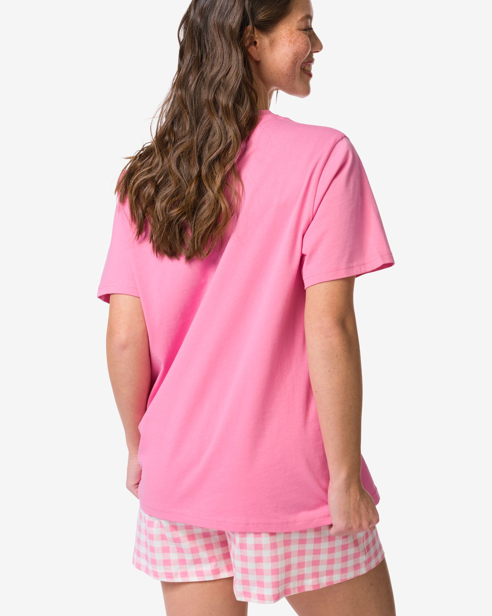 Damen-Kurz-Pyjama aus Jersey, kariert rosa rosa - 23401515PINK - HEMA