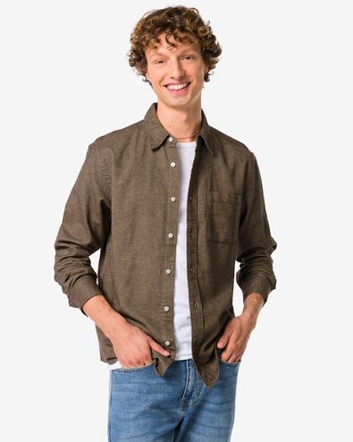 herenoverhemd Maurice flanel  bruin - 2170830BROWN - HEMA