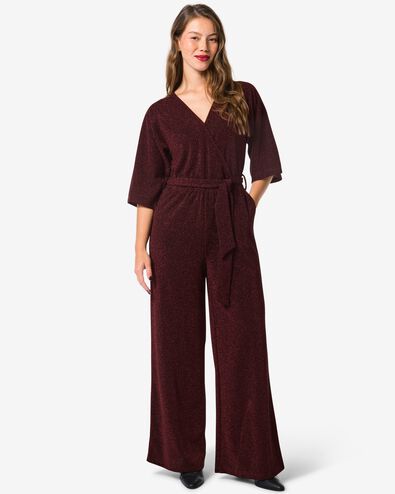 Damen-Jumpsuit Esther mit Wicklung und Glitzerelementen bordeauxrot - 36206140BURGUNDYRED - HEMA