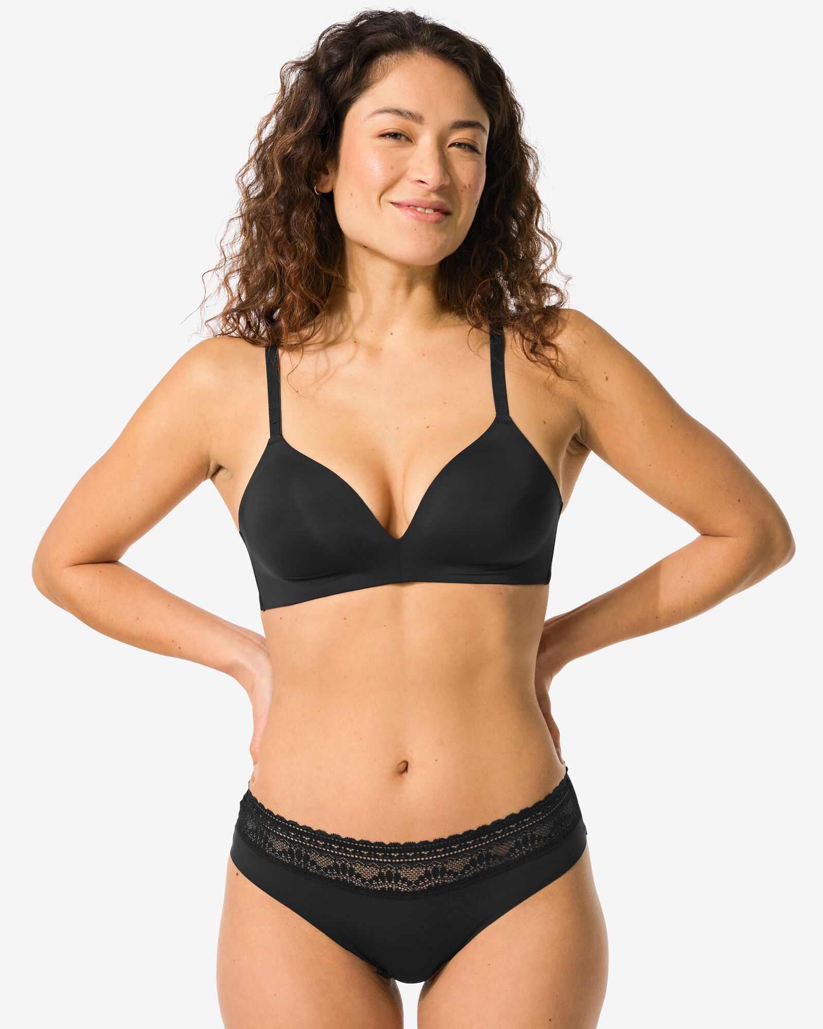 Damen-Brazilian aus Mikrofaser mit Spitze schwarz schwarz - 19680909BLACK - HEMA