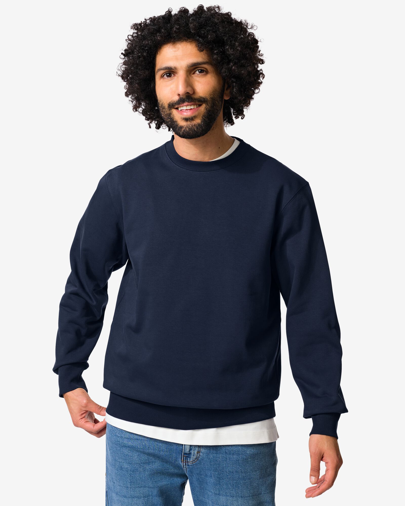 pull homme Daryl coupe classique molleton bleu fonc&eacute; bleu fonc&eacute; - 2148130DARKBLUE - HEMA