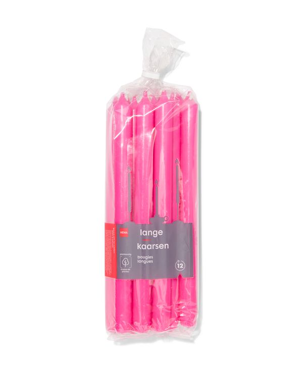 12 bougies longues &Oslash;2.2x29&nbsp; rose fonc&eacute; rose fonc&eacute; - 2000000367 - HEMA