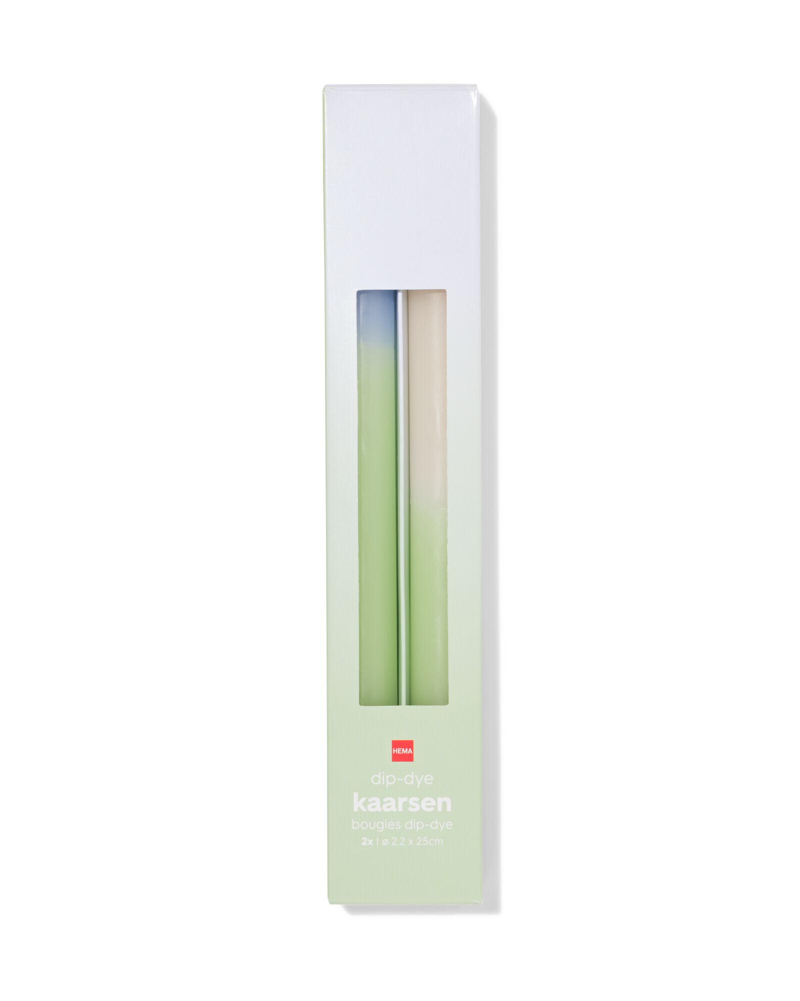 bougies longues ⌀2,2x25cm d&eacute;grad&eacute; bleu-vert- 2 pi&egrave;ces - 13506155 - HEMA