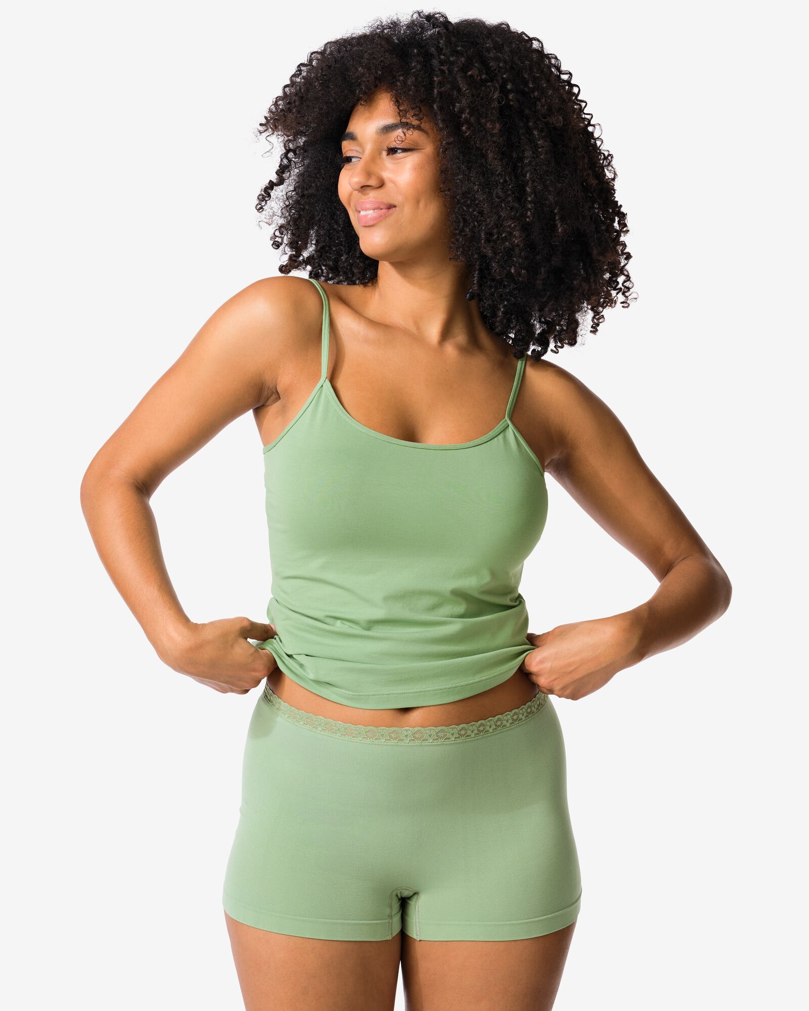 damesboxer naadloos micro met kant groen groen - 19603072GREEN - HEMA