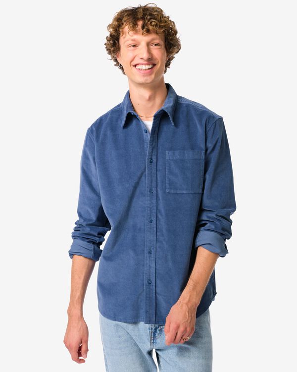 chemise homme Amir velours c&ocirc;tel&eacute; bleu moyen bleu moyen - 2170750MIDBLUE - HEMA