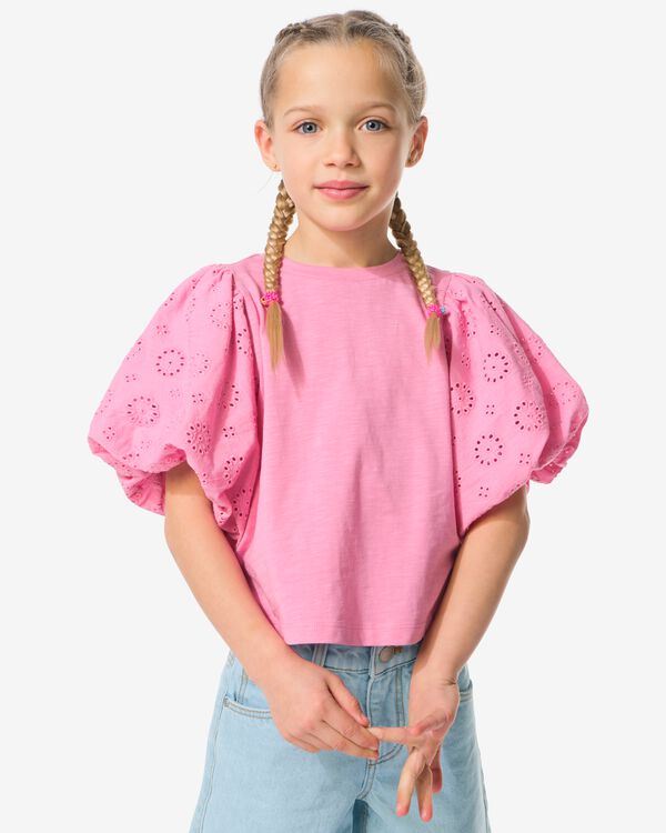 t-shirt enfant jersey brod&eacute; rose rose - 30826100PINK - HEMA