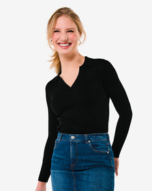 Damen-Pullover Louisa, Polokragen, gerippt schwarz schwarz - 1000030831 - HEMA