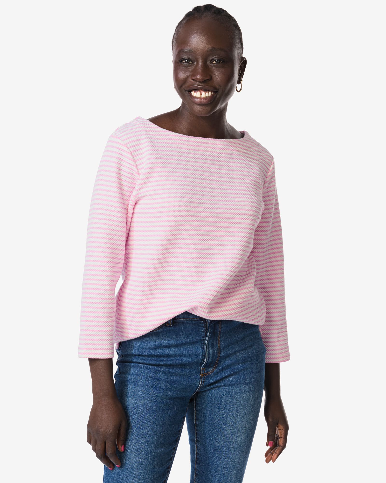 Damen-T-Shirt Cara, Jersey, gestreift rosa - 36302390PINK - HEMA