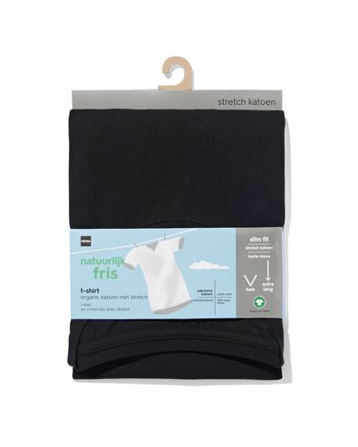 heren t-shirt slim fit v-hals extra lang zwart - 1000009853 - HEMA