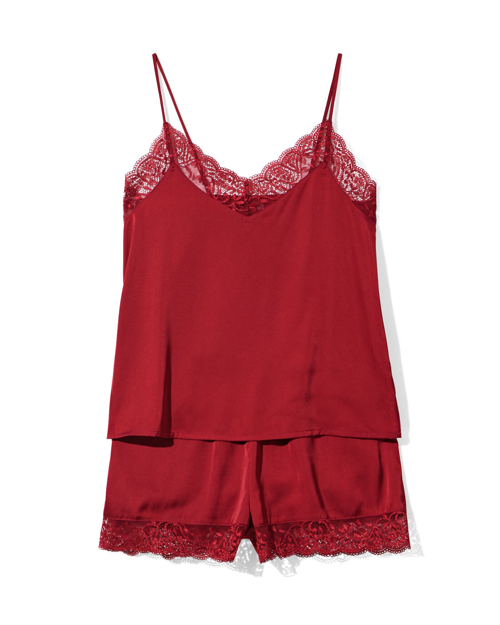 damespyjama satijn met kant rood - 23404650RED - HEMA