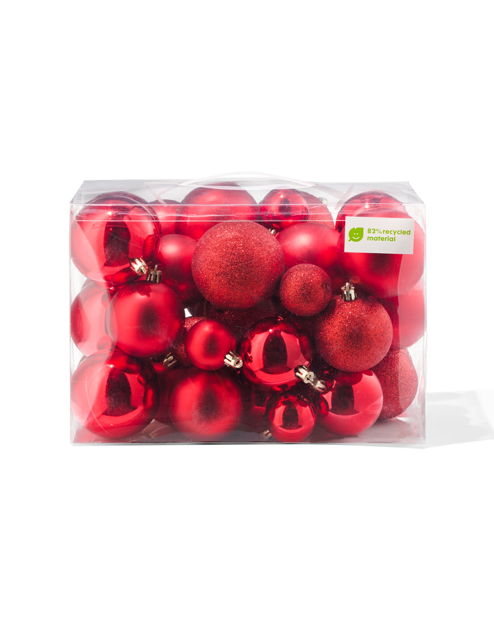 44 boules de No&euml;l en plastique recycl&eacute; rouge - 25100882 - HEMA
