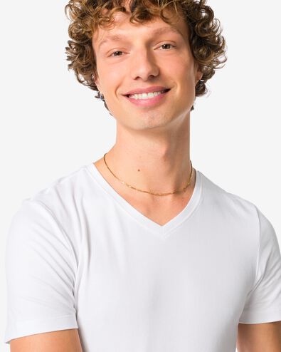 heren T-shirts slimfit v-hals - 2 stuks wit wit - 34290620WHITE - HEMA