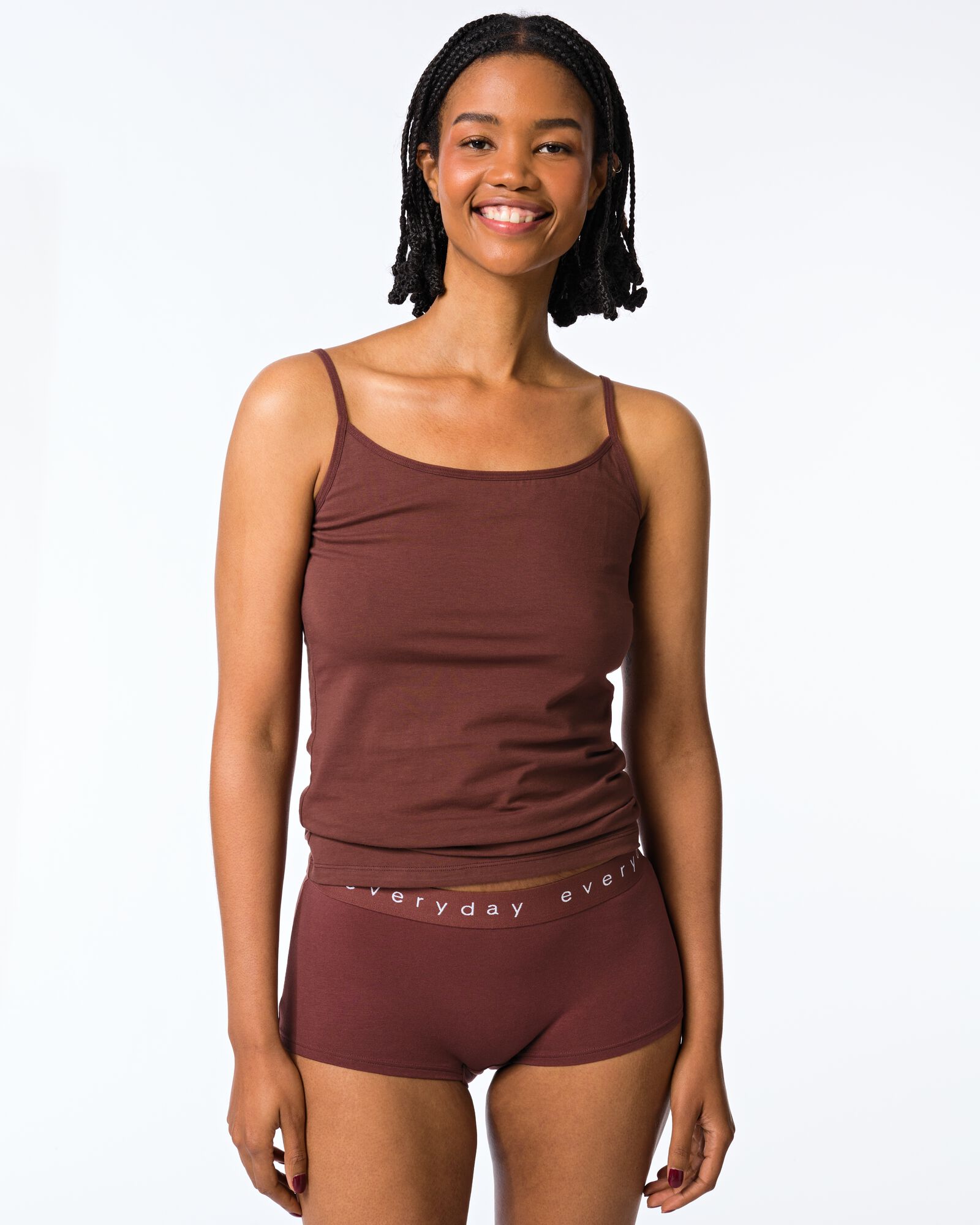 damesboxer katoen everyday tailleband donkerbruin - 19641534DARKBROWN - HEMA