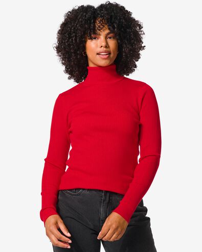 Pull Femme Rouge Col Roulé Haut Cloche Manches Pull