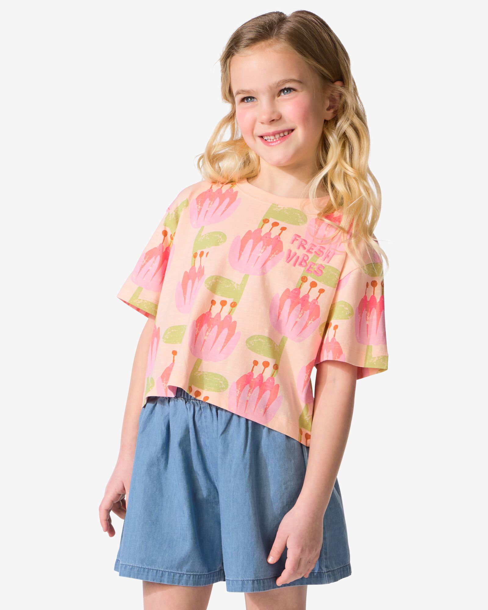 kinder T-shirt jersey bloemen lichtroze lichtroze - 30866303LIGHTPINK - HEMA