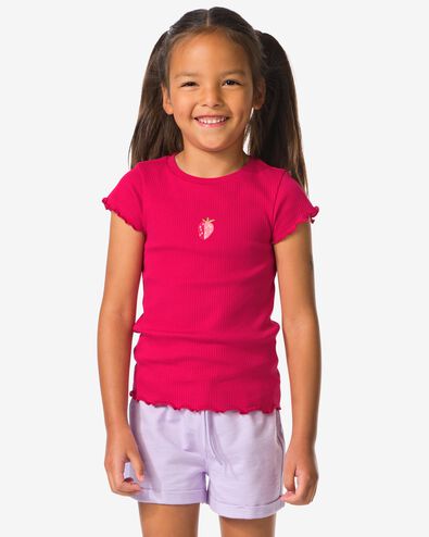 kinder T-shirt rib aardbei fuchsia fuchsia - 30846404FUCHSIA - HEMA