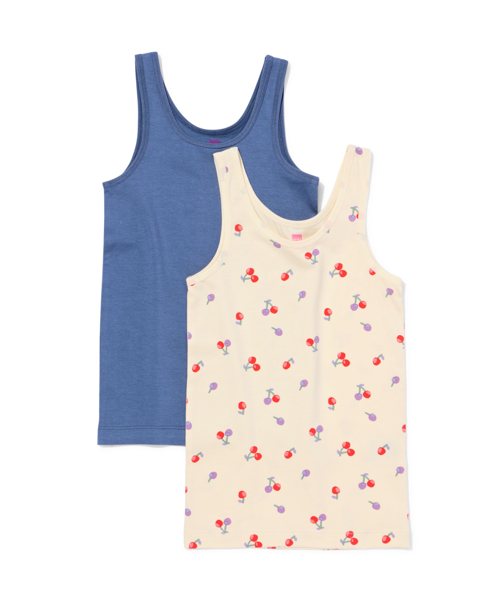 Kinder-Unterhemden aus Baumwollstretch, Kirschen &ndash; 2 St&uuml;ck blau - 19300240BLUE - HEMA