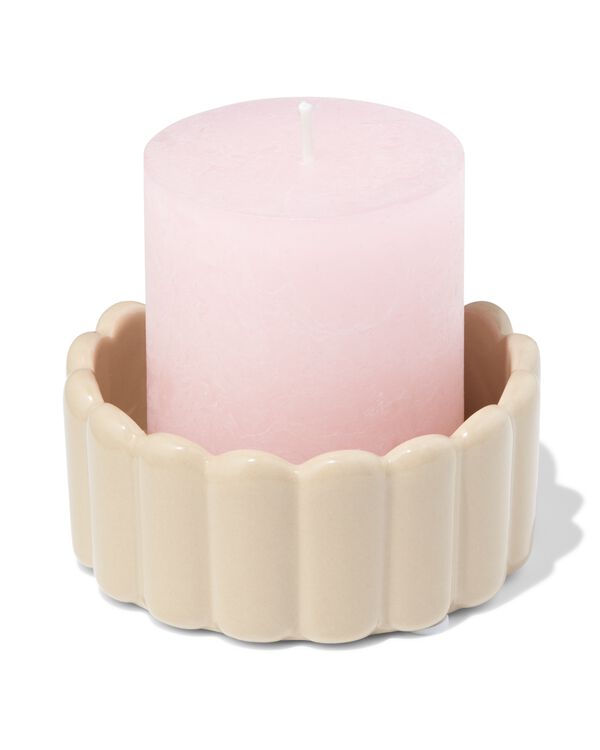 kaarsonderzetter ⌀10cm keramiek ribbel zand - 13325067 - HEMA