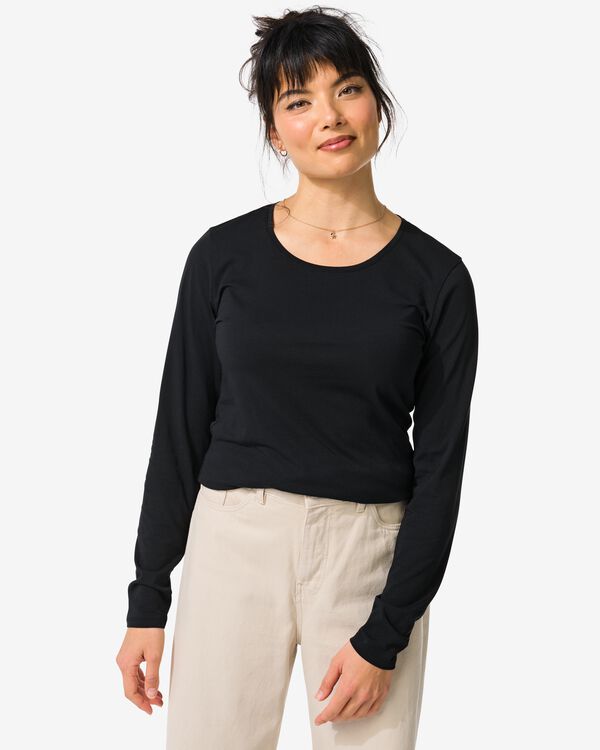 t-shirt femme slim fit col rond noir noir - 36301970BLACK - HEMA