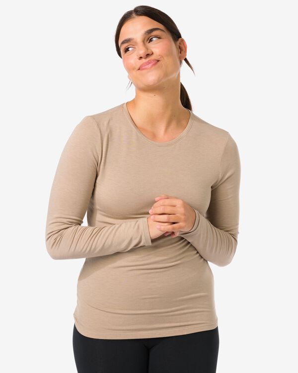 dames themo t-shirt ronde hals beige beige - 36364070BEIGE - HEMA