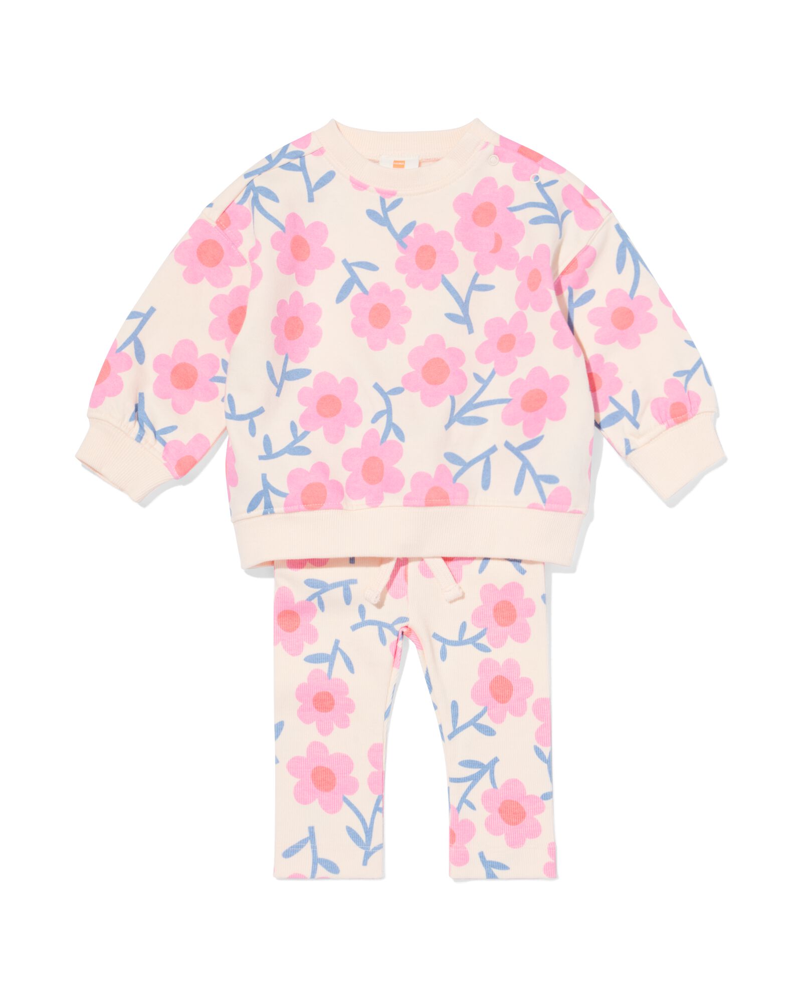 babykleding sweatset  comfy fit rib bloemen ecru - 33075570ECRU - HEMA