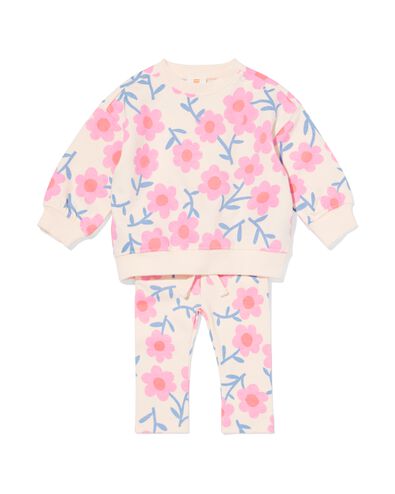 babykleding sweatset  comfy fit rib bloemen ecru - 33075570ECRU - HEMA