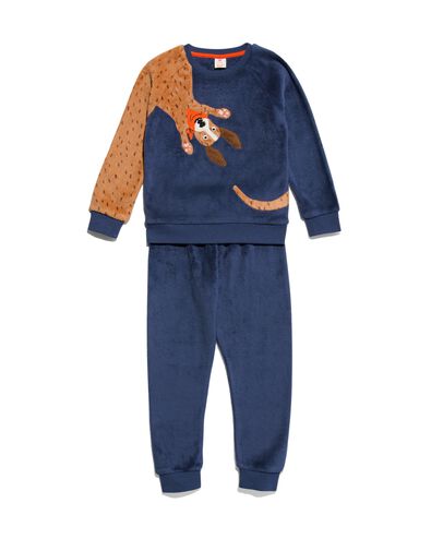 kinder pyjama fleece hond donkerblauw 110/116 - 23030483 - HEMA