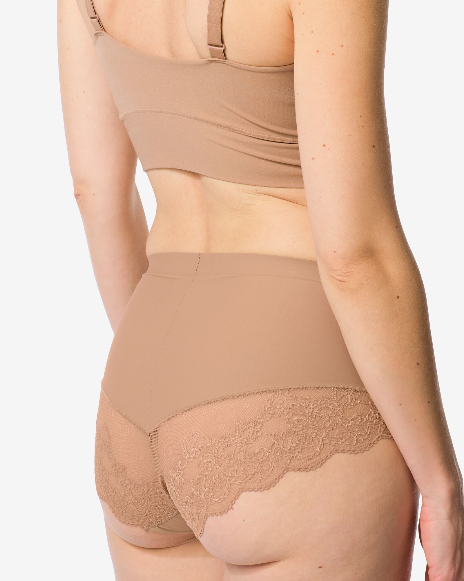 medium corrigerende slip hoge taille met kant lichtbruin lichtbruin - 21500355LIGHTBROWN - HEMA