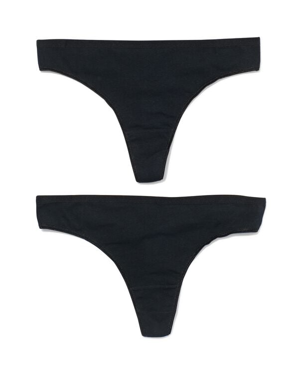 dames strings stretch katoen - 2 stuks zwart zwart - 1000030293 - HEMA