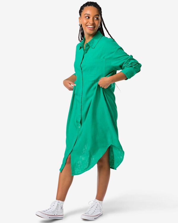 Damen-Hemdblusenkleid Lizzy, mit Leinen grün grün - 36249545GREEN - HEMA