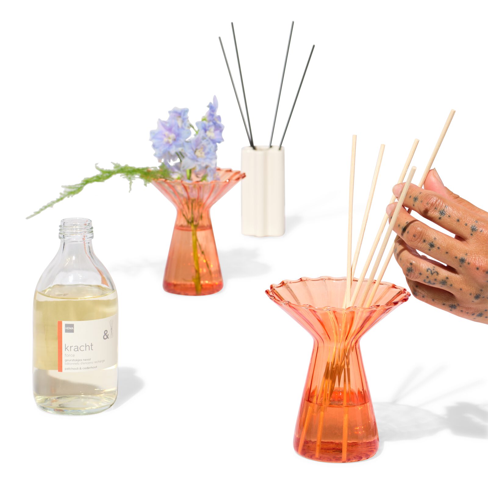 Vase f&uuml;r Duftst&auml;bchen, ⌀10 x 12 cm, Glas mit Kragen, orange - 13507534 - HEMA