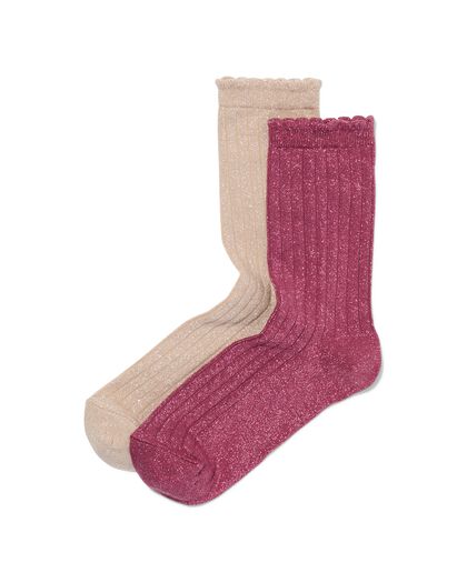2 paires de chaussettes femme avec coton et paillettes rose rose - 4270475PINK - HEMA