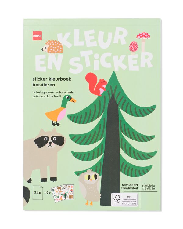 kleurboek met stickers A5 bosdieren - 15900283 - HEMA