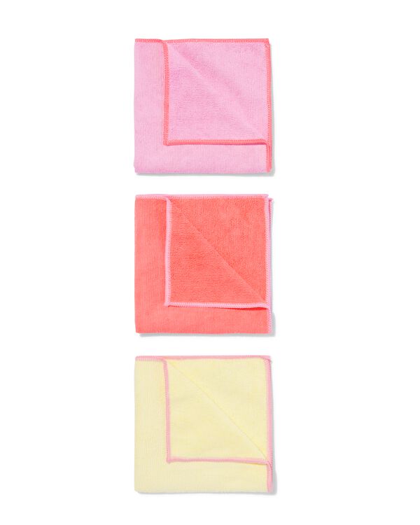 3 chiffons en microfibre 35x35 rose/jaune/orange - HEMA