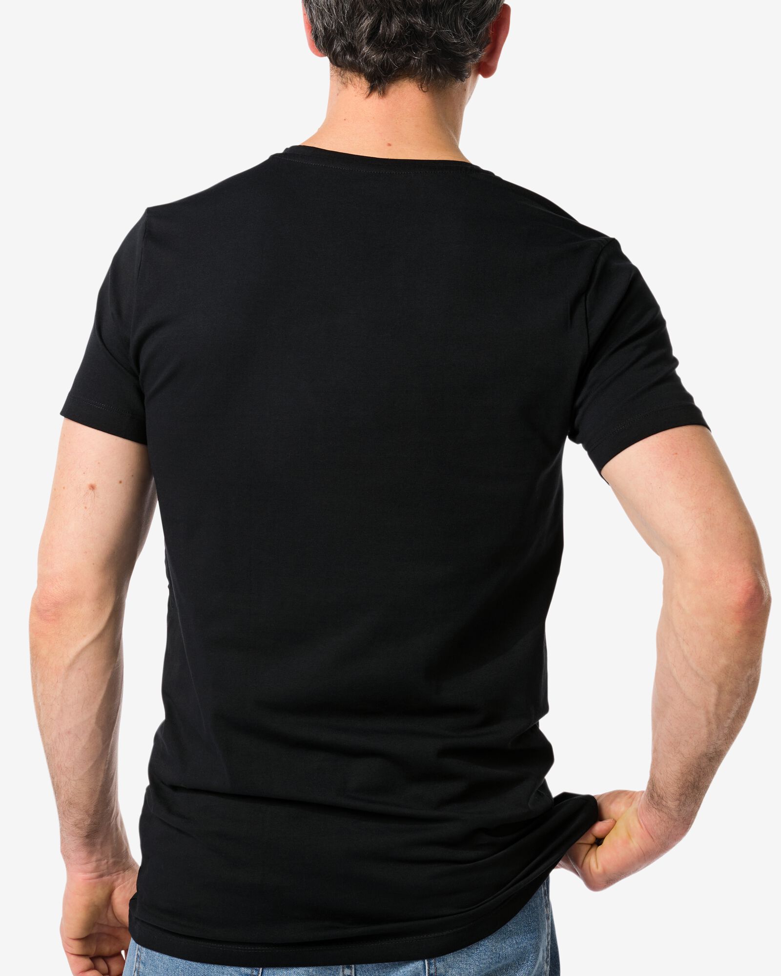 t-shirt homme slim fit col en v - extra long noir - 1000009853 - HEMA