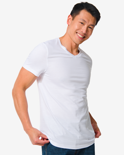 2 t-shirts homme regular fit col en v blanc XL - 34277046 - HEMA