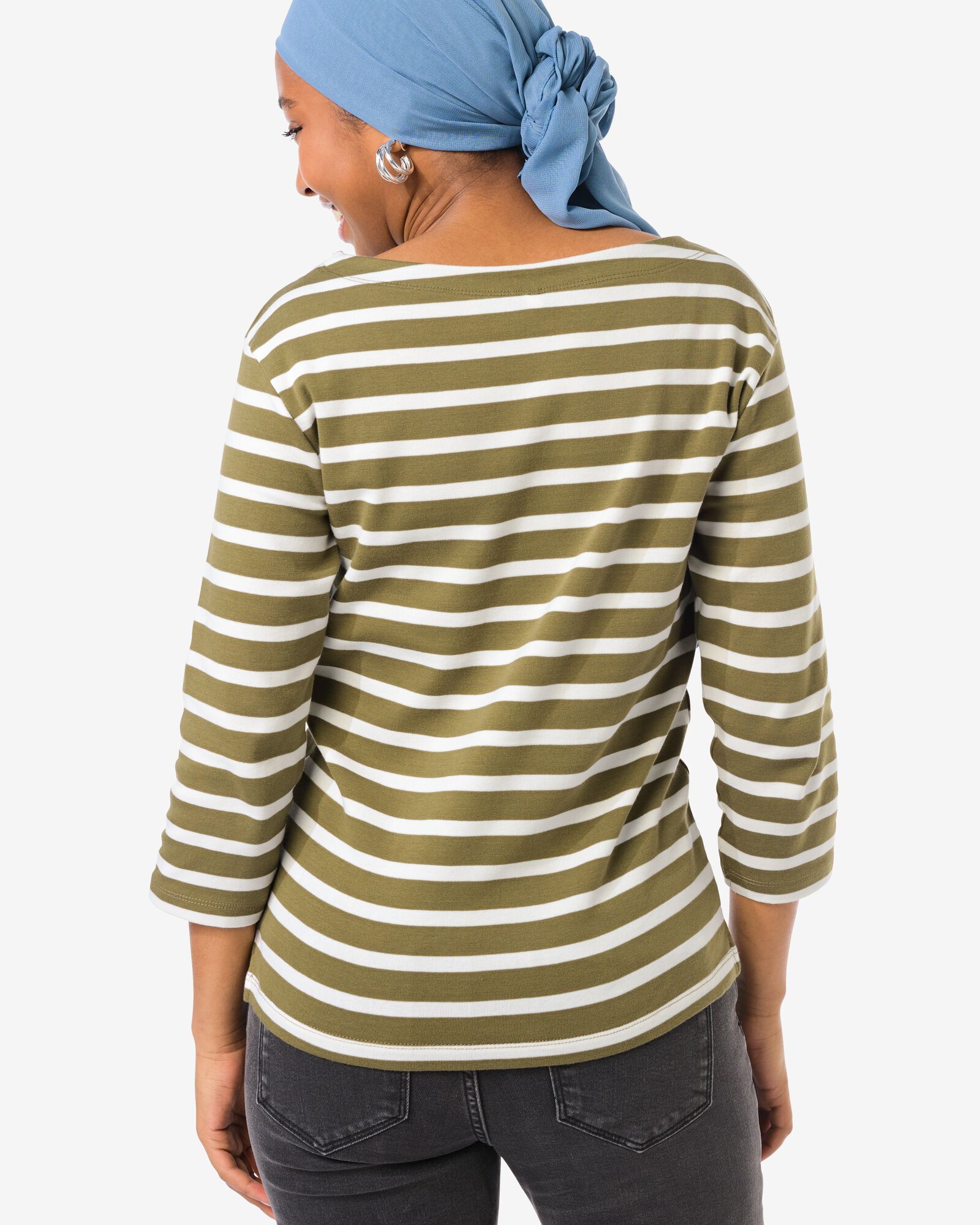 dames T-shirt Cara jersey strepen olijf olijf - 36302190OLIVE - HEMA