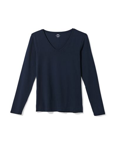 t-shirt femme slim fit col en v bleu fonc&eacute; bleu fonc&eacute; - 36310970DARKBLUE - HEMA