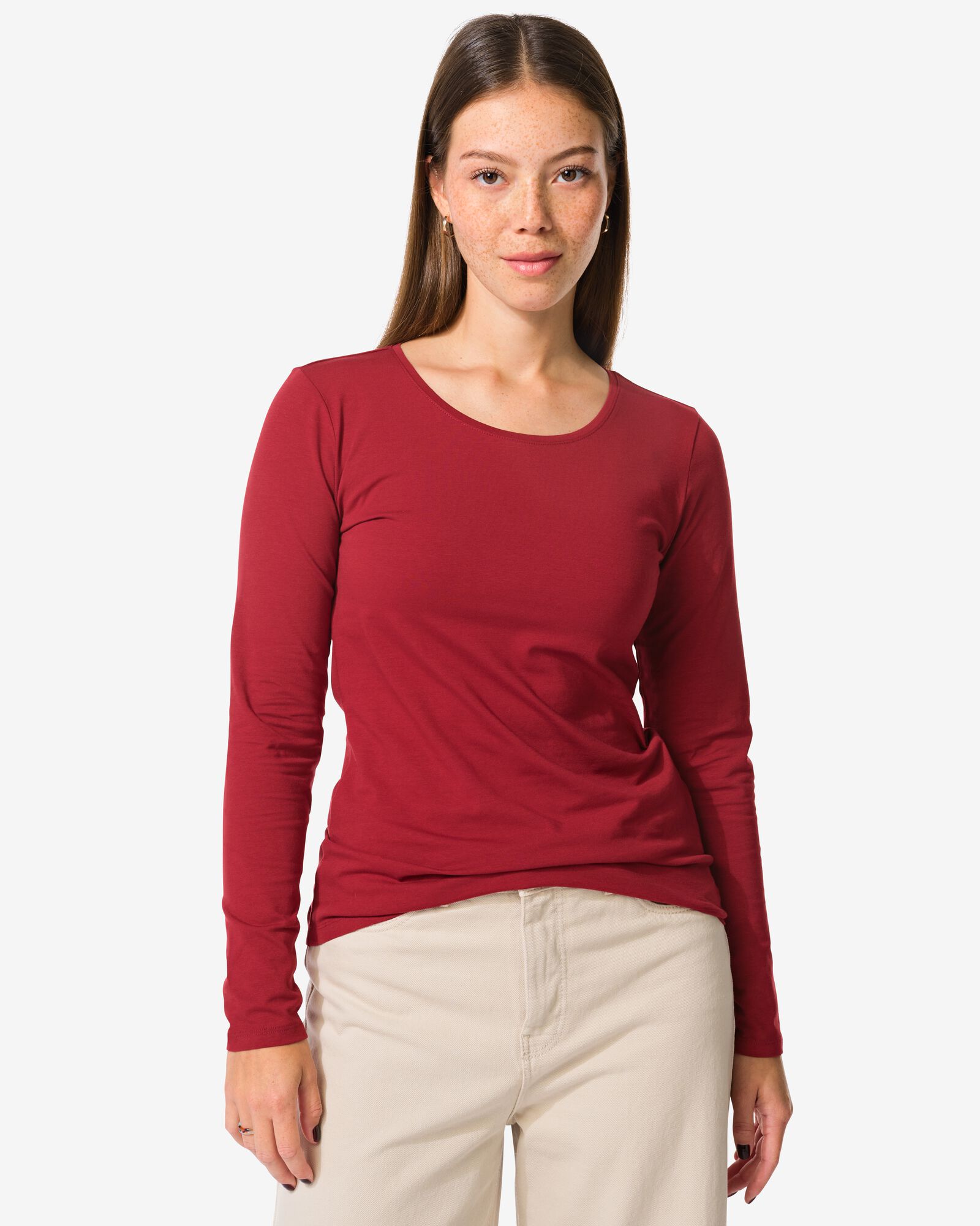 dames basic t-shirt rood - 36302270RED - HEMA
