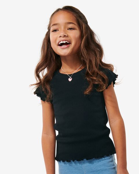 t-shirt enfant avec côtes noir noir - 1000030010 - HEMA