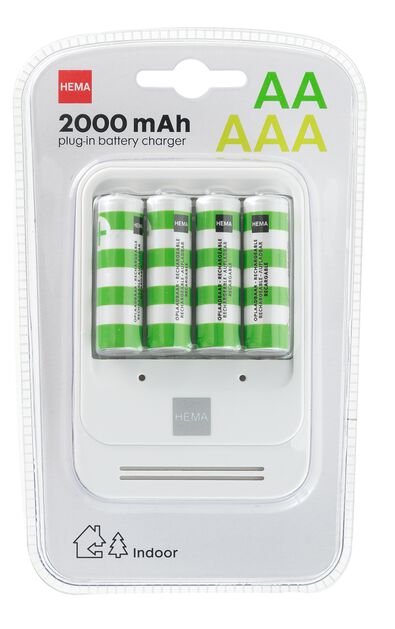 batterijlader inclusief 4 AA batterijen - 41290279 - HEMA