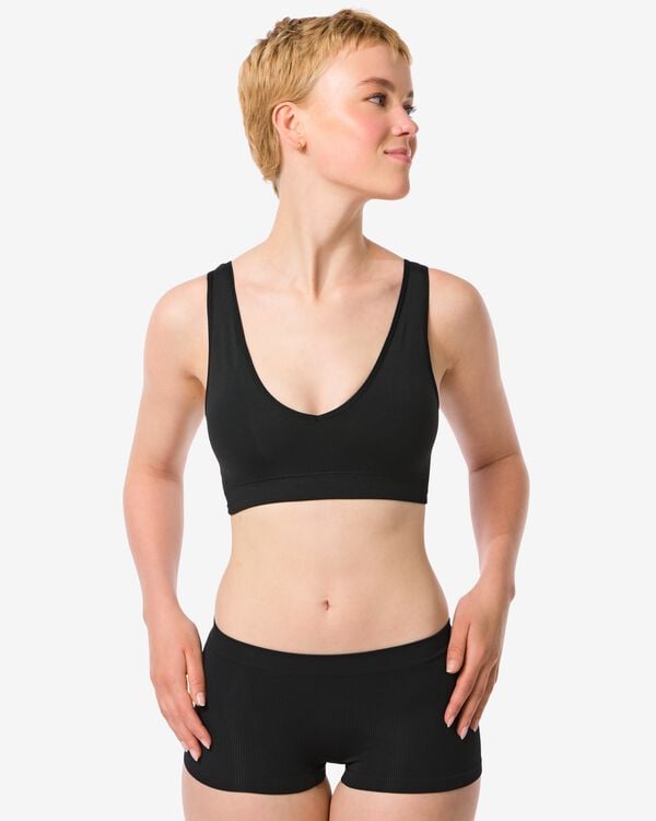 Nahtlose Damen-Boxershorts, gerippt schwarz schwarz - 21960104BLACK - HEMA