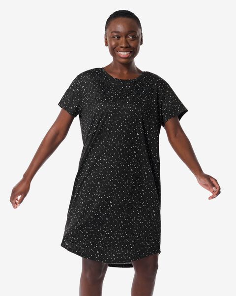 Damen-Nachthemd, Mikrofaser schwarz schwarz - 1000030238 - HEMA