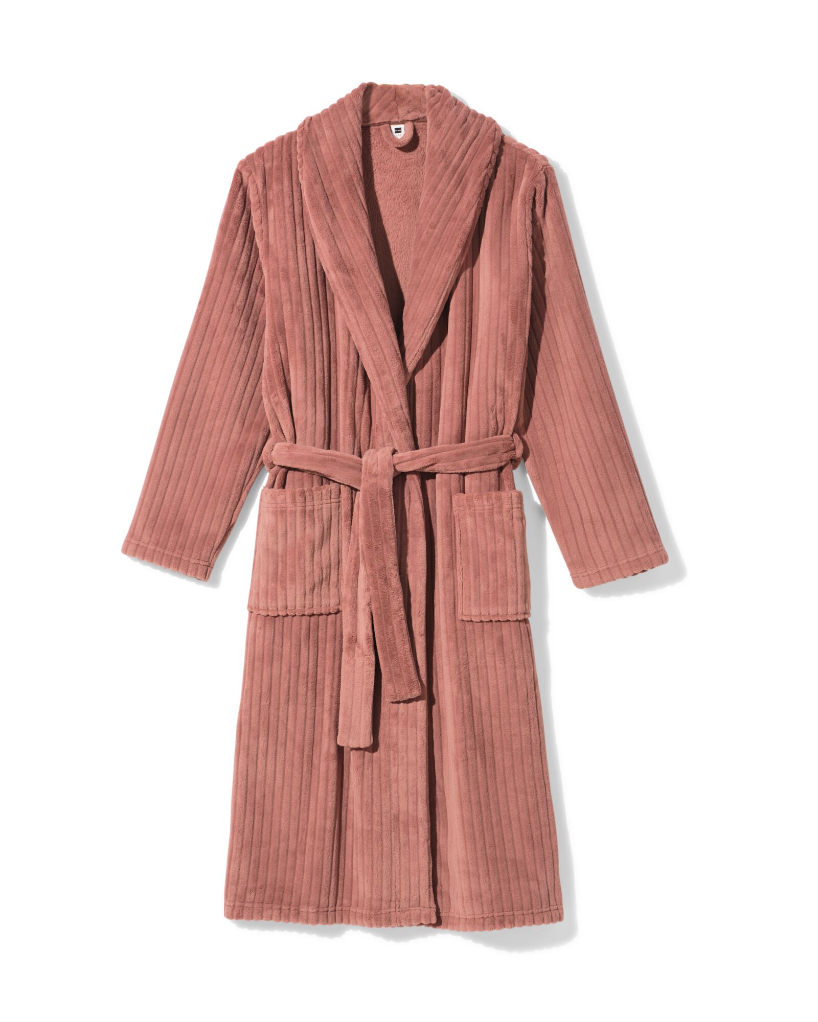 dames badjas rib fleece middenbruin - 23401200MIDBROWN - HEMA